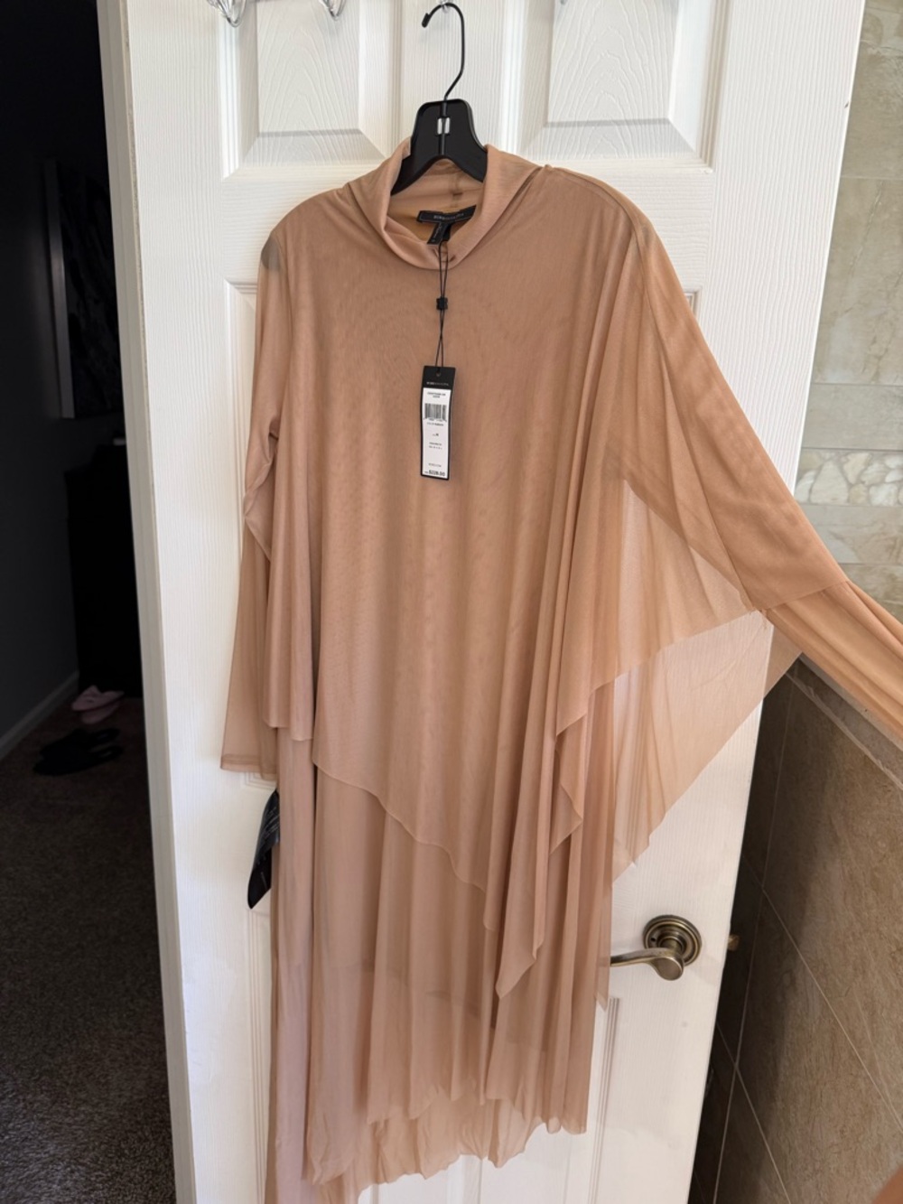 BCBGMaxAzria Nude/Tan Layered Chiffon Maxi Dress